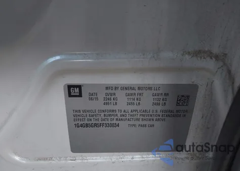 2015 Buick Lacrosse Leather z USA, uszkodzony, nr VIN 1G4GB5GR5FF330034